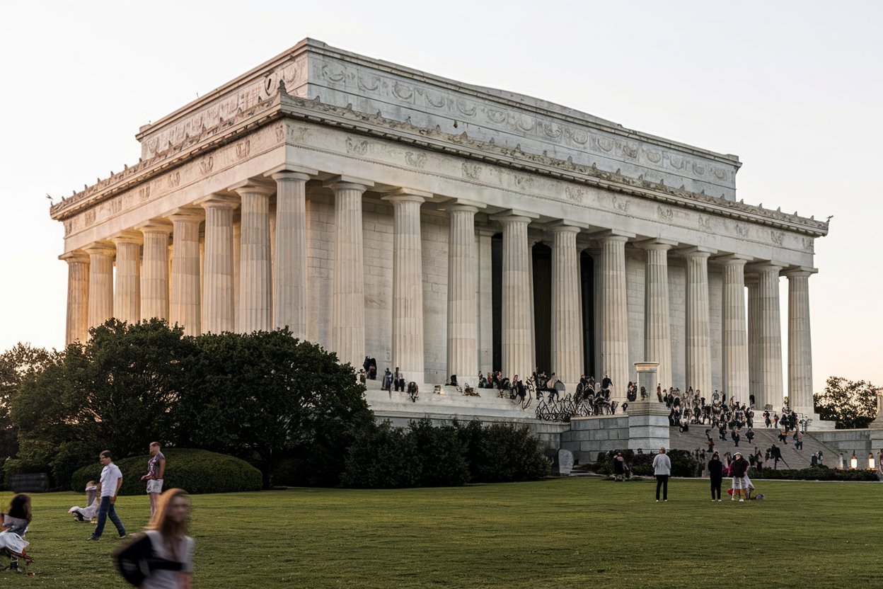 A serene view of the National Mall in Washington, D.C., featuring the Reflecting Pool, the Washington Monument, and the Lincoln Memorial.