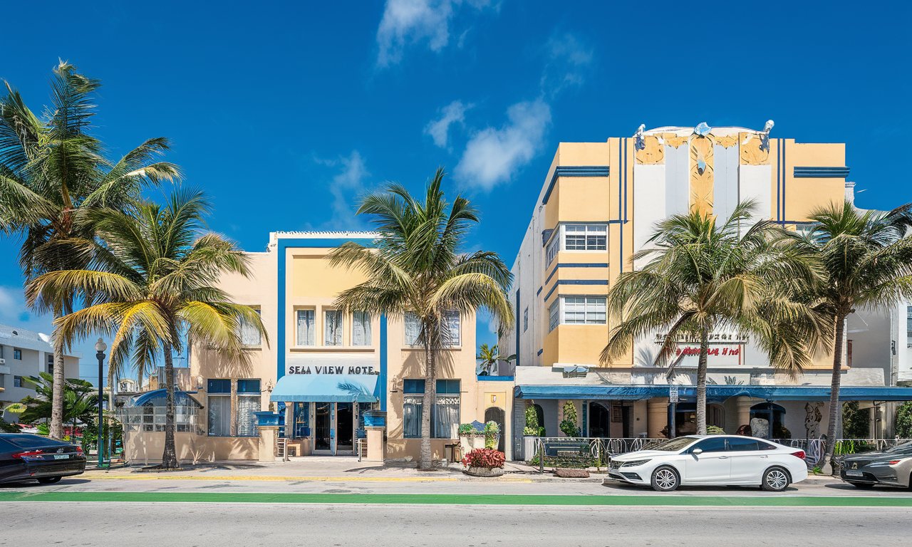 The Art Deco Historic District in South Beach is a vibrant collection of 1930s architecture, featuring pastel-colored buildings with porthole windows, streamlined curves, and geometric shapes. Spanning Ocean Drive to Collins Avenue, this district showcases over 800 historic buildings, offering a glimpse into Miami's vintage charm