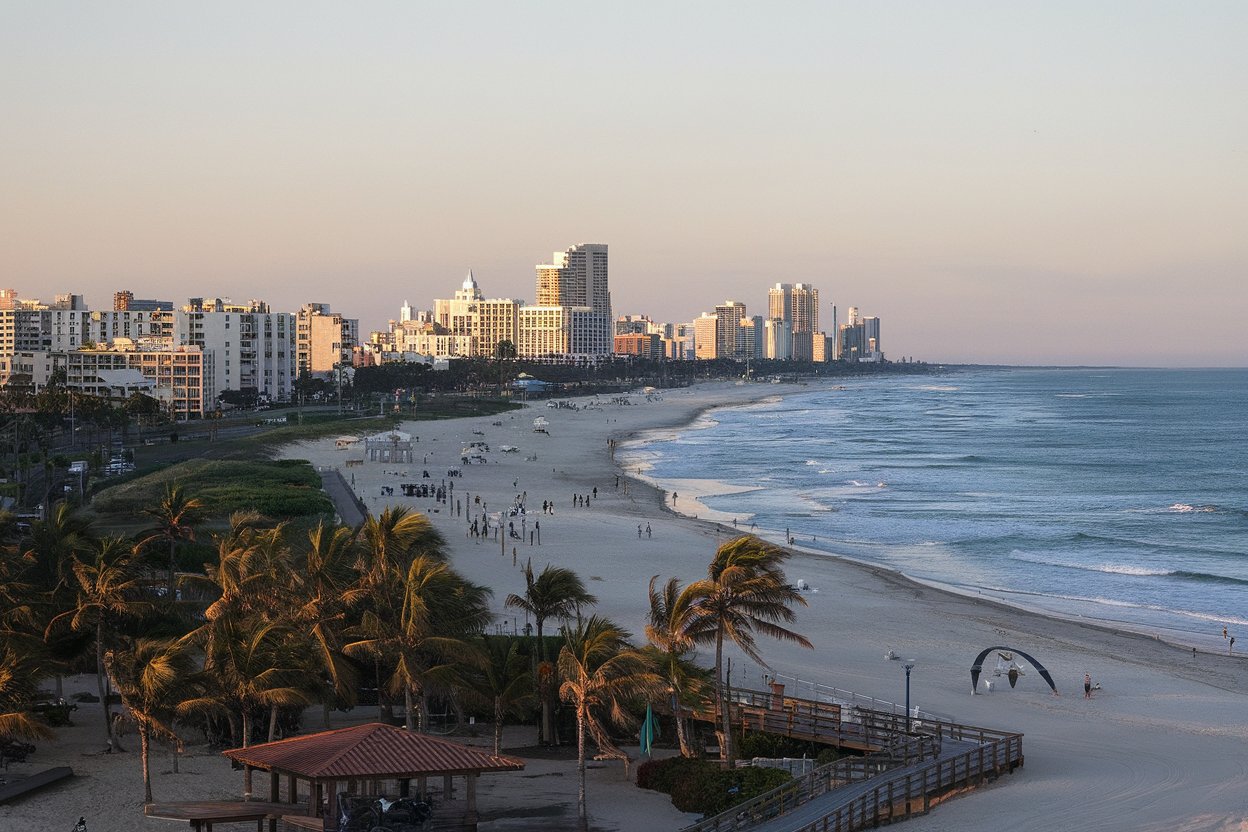 Miami Beach offers a mix of glamour, art, and pristine beaches, from the lively South Beach with its iconic lifeguard towers and Ocean Drive, to the quieter North Beach and Surfside. With activities like jet skiing, paddleboarding, parasailing, and snorkeling, it's a haven for water sports enthusiasts, while the area also offers a relaxing atmosphere for sunbathing and picnicking