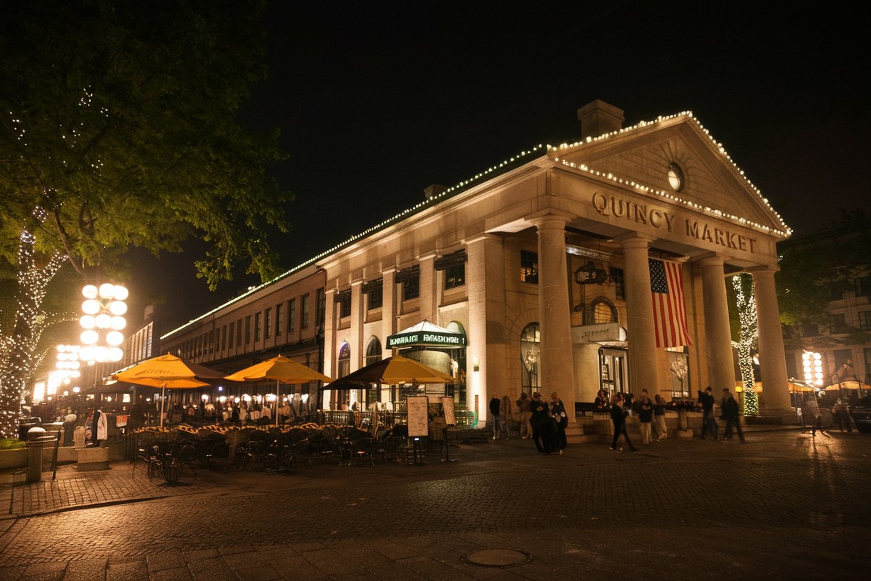 Quincy Market and Faneuil Hall in Boston are historic landmarks that have been vibrant hubs since the 1800s. Faneuil Hall, known as the 'Cradle of Liberty,' houses shops and eateries, while Quincy Market offers over 50 vendors. Street performers and seasonal events create a lively atmosphere, making it a great spot for shopping, dining, and learning about Boston’s history