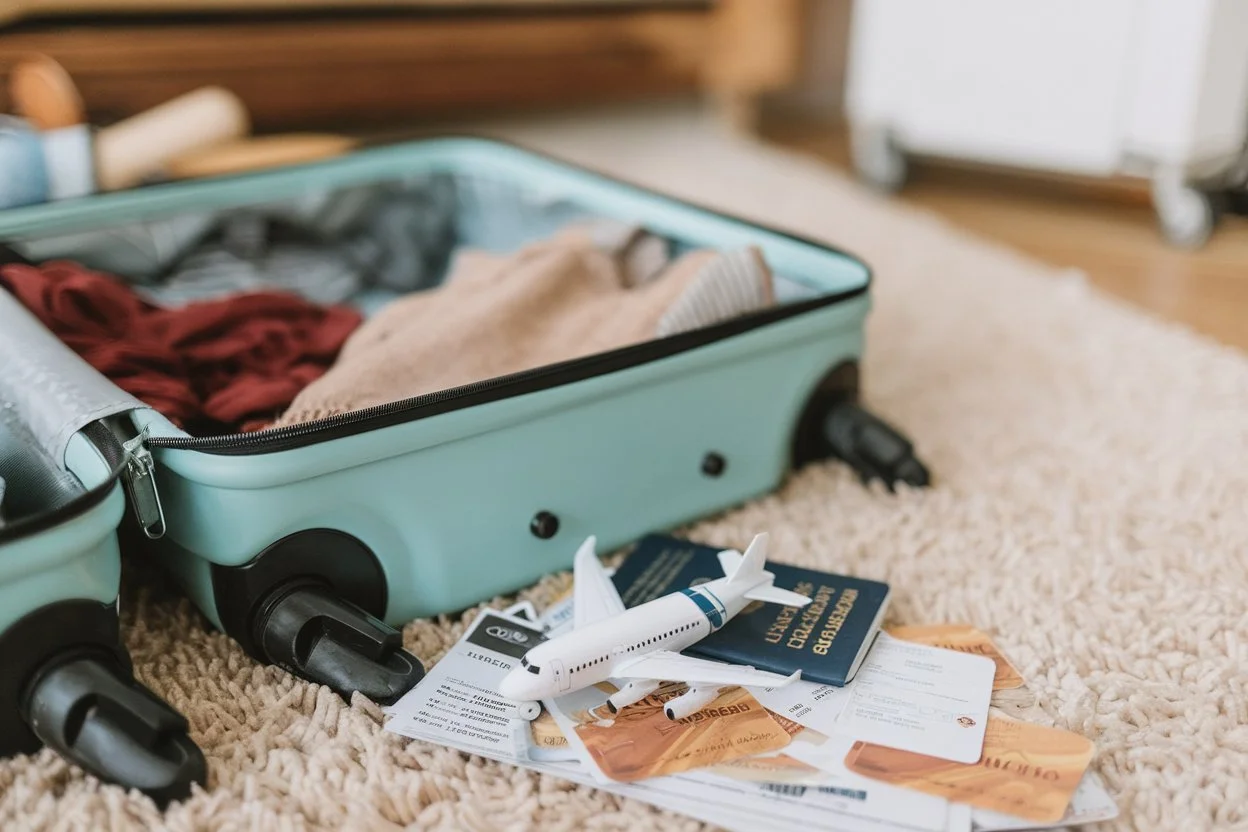 A neatly packed travel bag with organized essentials, including clothing, toiletries, and travel gear.