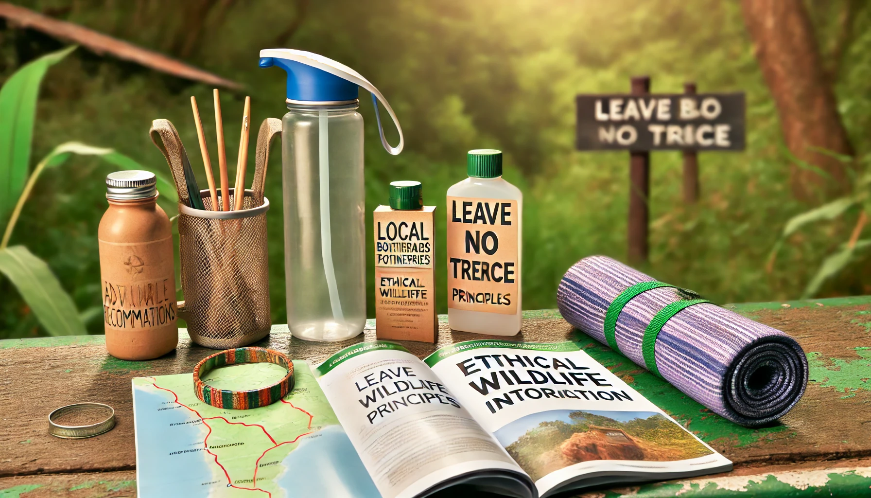 A traveler picking up trash along a hiking trail, symbolizing the importance of minimizing environmental impact while exploring nature.