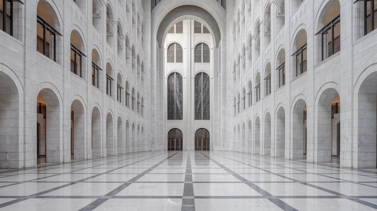 A travel photo of a symmetrical building reflected in calm water, highlighting the use of symmetry and repeating patterns in composition.