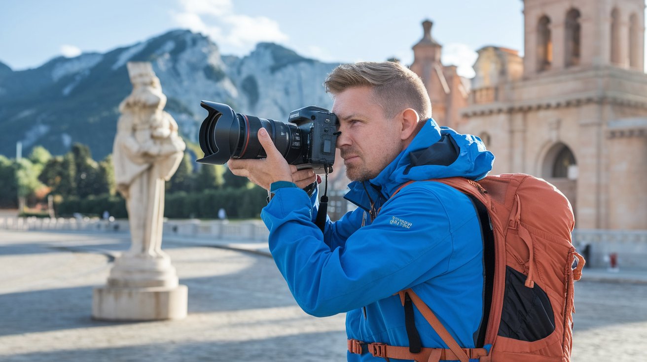 A travel photographer capturing a scenic coastline at sunrise, showcasing the destination's appeal for a tourism board project.