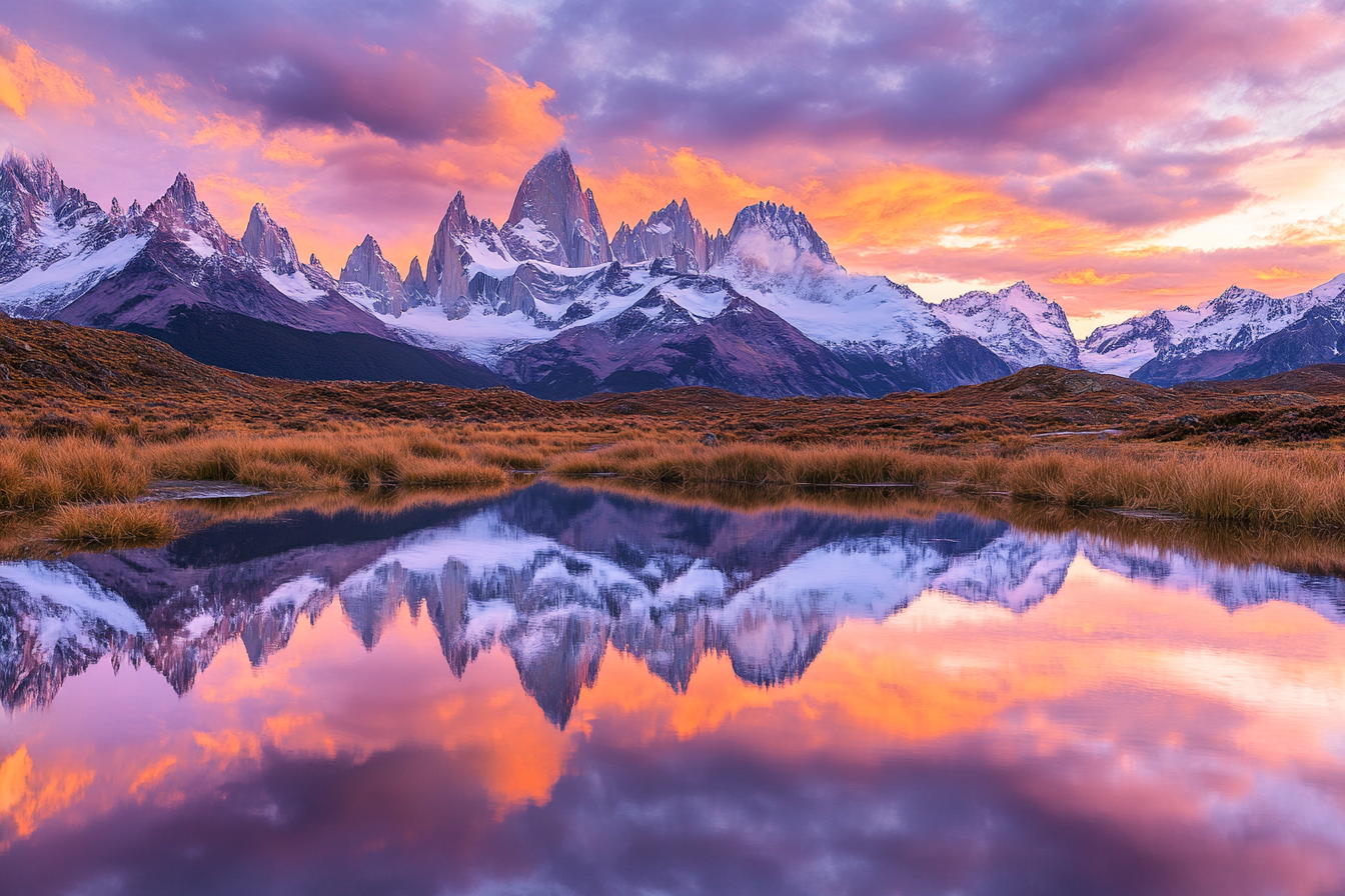 A serene lake reflecting a row of mountains and trees, creating perfect symmetry and depth in the composition.