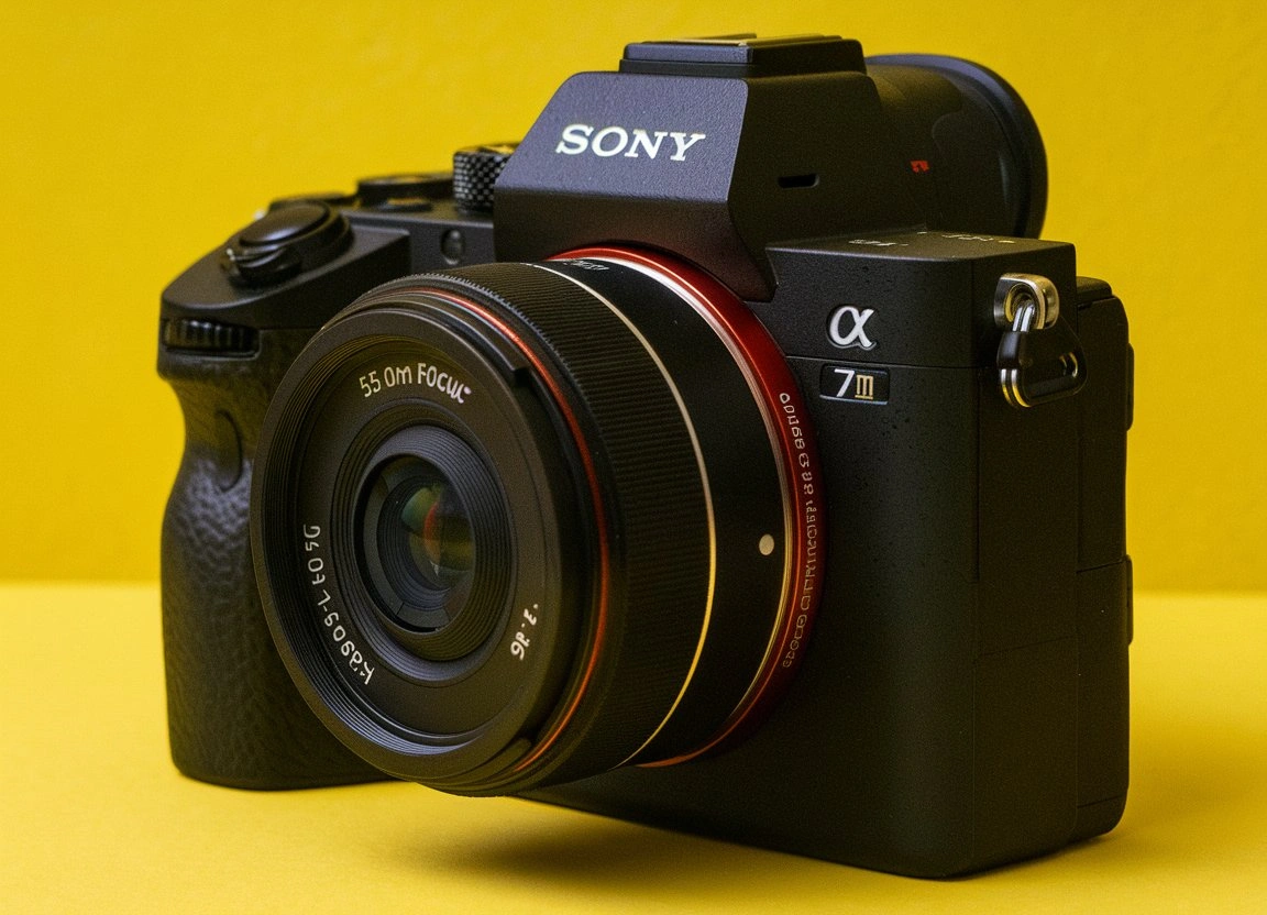 A product photo of the Sony Alpha a7 III mirrorless camera, showcasing its compact body, 24.2-megapixel full-frame sensor, and advanced features